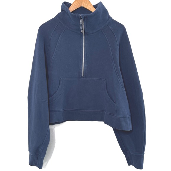 Lululemon Scuba Oversized Funnel-Neck Half Zip Navy Blue Cropped Sweatshirt XL - Picture 3 of 8